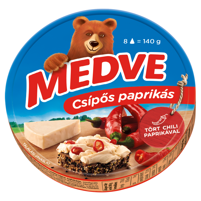 Medve félzsíros, ömlesztett sajt 140 g csípőspaprikás 8 cikkelyes